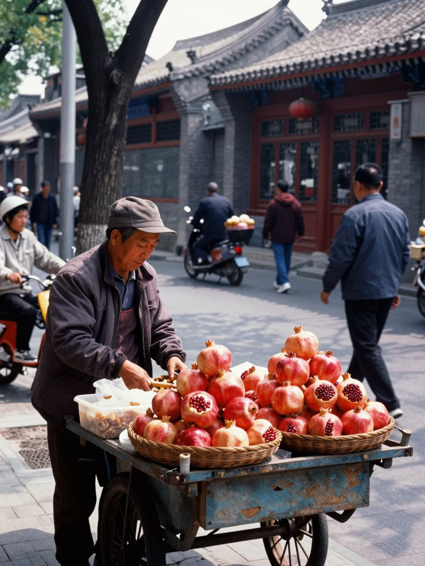 Street Scene in Beijing at Bright Midmorning Light in in Beijing, China