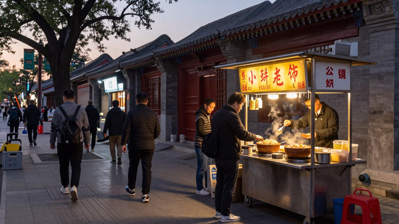 Street Scene in Beijing at The Early Evening Light in in Beijing, China