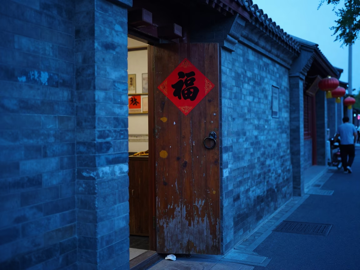 Street Scene in Beijing at The Last Blue Light Of Evening in in Beijing, China