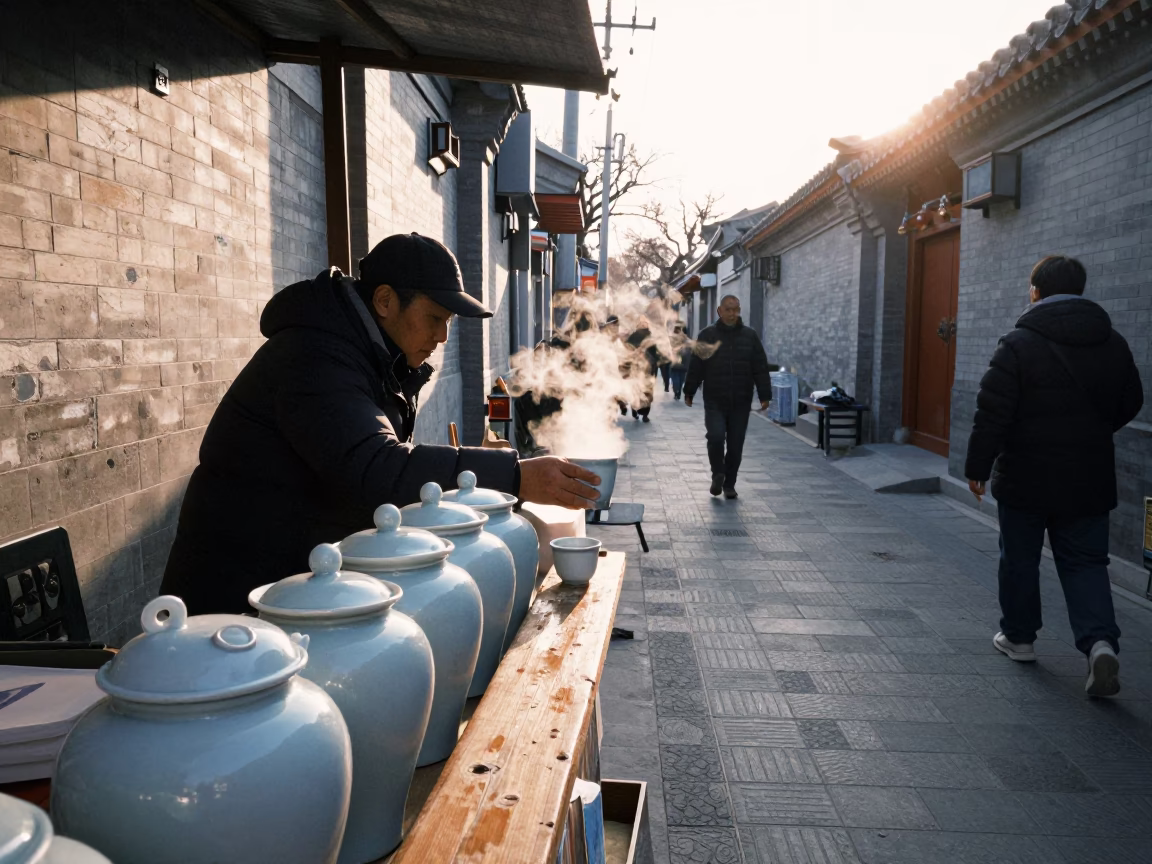 Street Scene in Beijing at The Late Afternoon Light in in Beijing, China