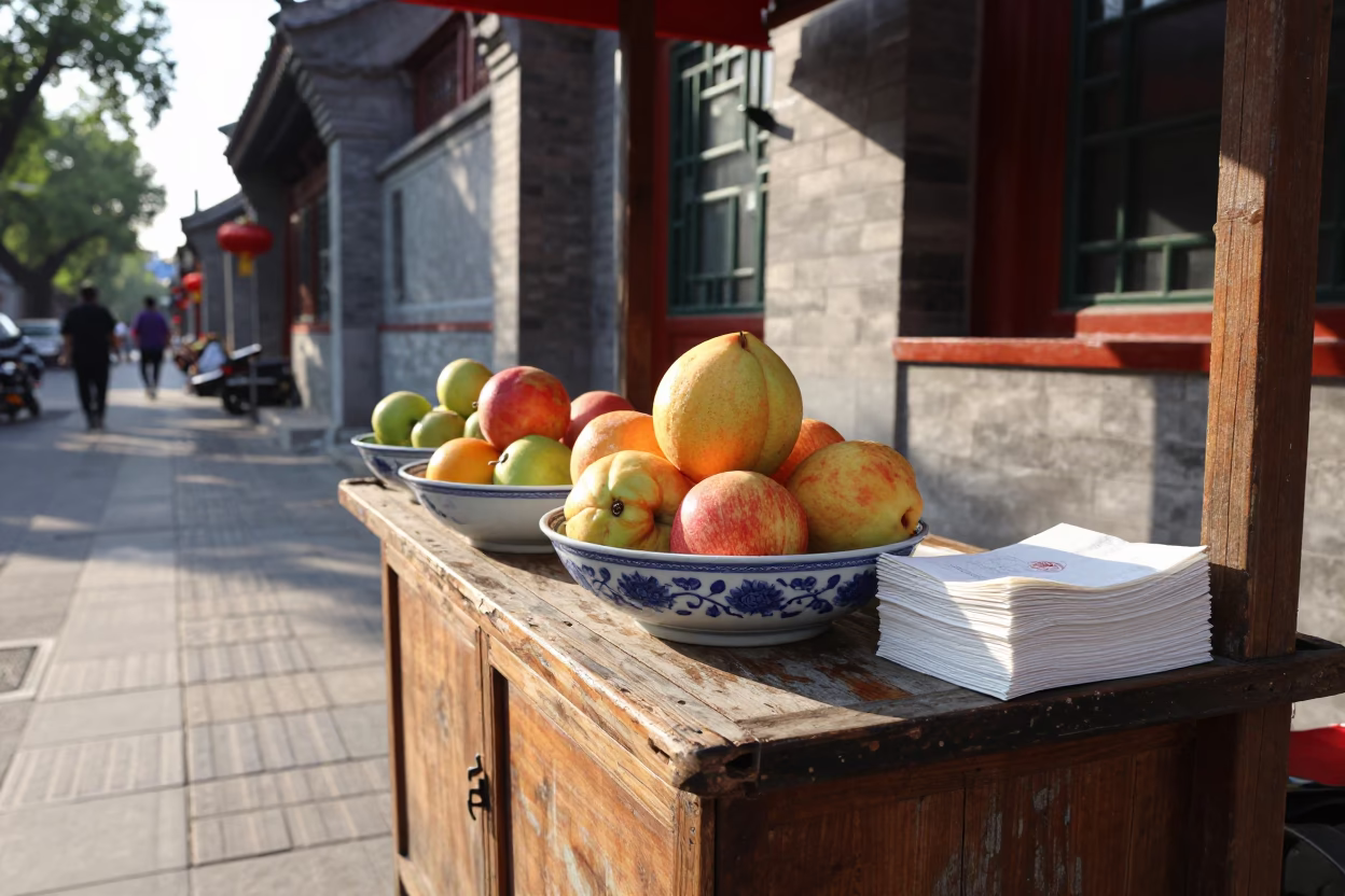 Street Scene in Beijing at The Late Morning Light in in Beijing, China