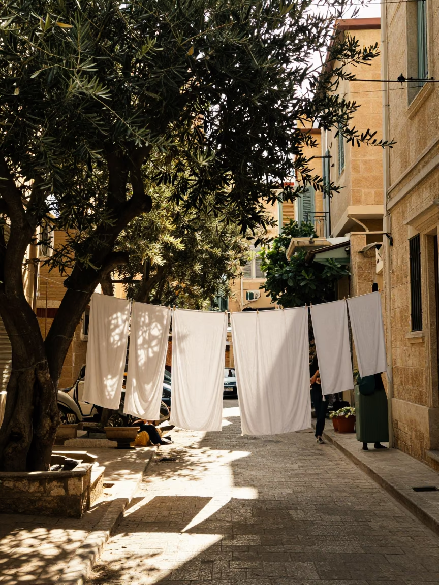 Street Scene in Beirut at As First Light Reaches The Scene in in Beirut, Lebanon