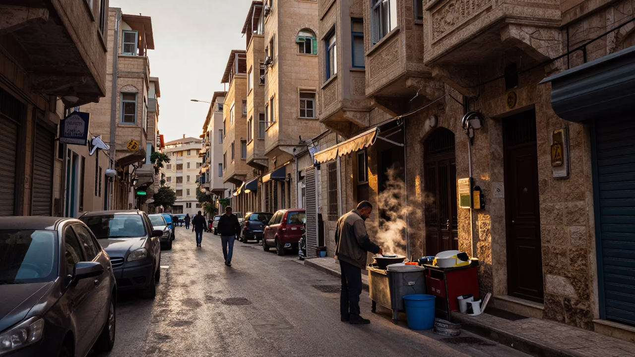 Street Scene in Beirut at First Light Of Dawn in in Beirut, Lebanon