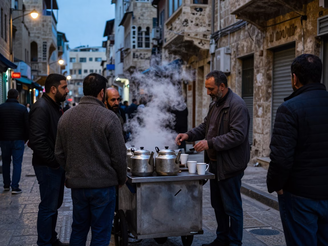Street Scene in Beirut at The Last Blue Light Of Evening in in Beirut, Lebanon