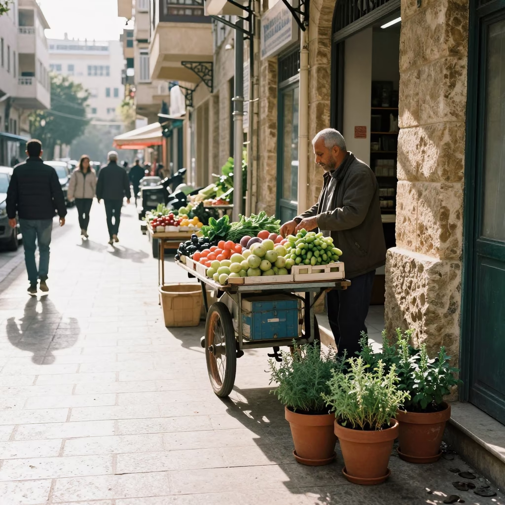 Street Scene in Beirut at The Late Morning Light in in Beirut, Lebanon