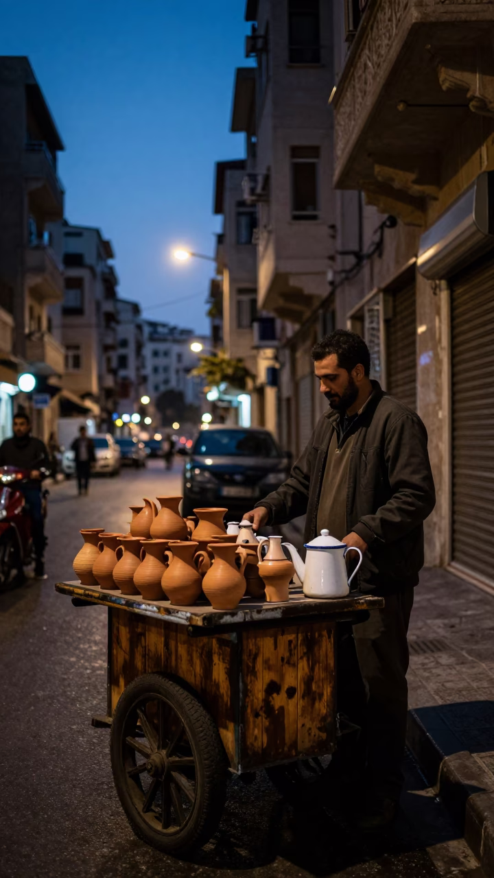 Street Scene in Beirut at The Predawn Darkness Light in in Beirut, Lebanon