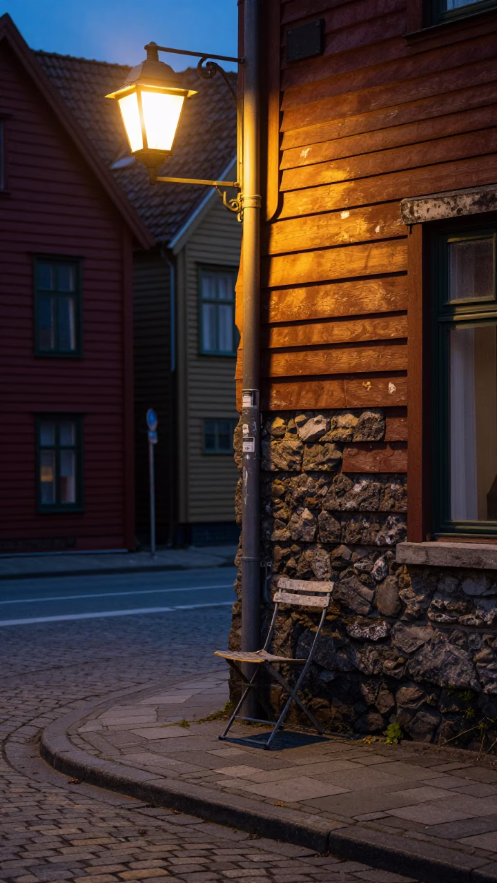 Street Scene in Bergen at Late At Night Light in in Bergen, Norway