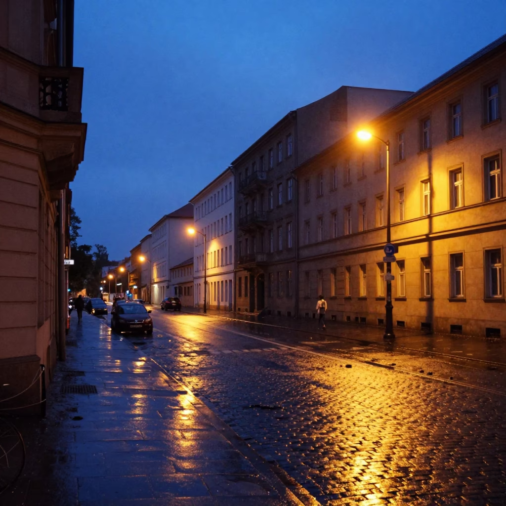 Street Scene in Berlin at Blue Hour in in Berlin, Germany