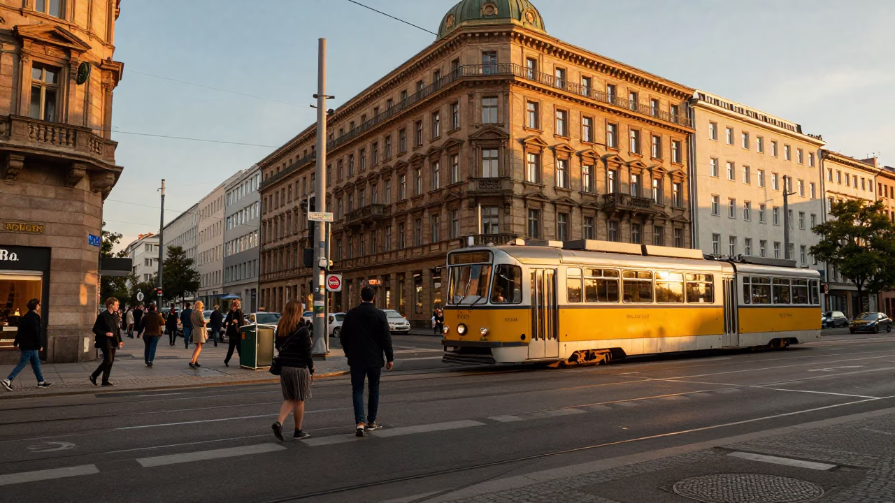 Street Scene in Berlin at Golden Hour in in Berlin, Germany