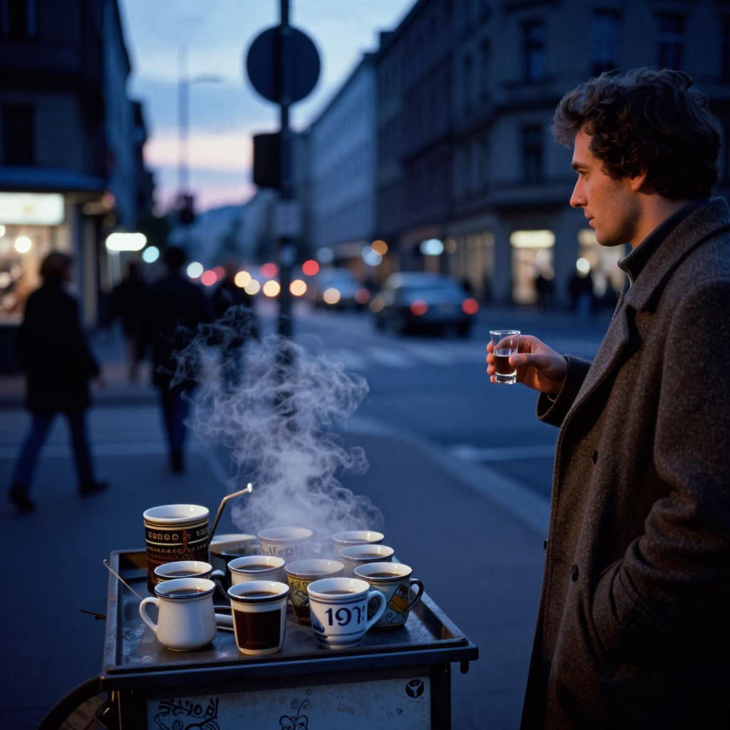 Street Scene in Berlin at Indigo Twilight After Sunset in in Berlin, Germany