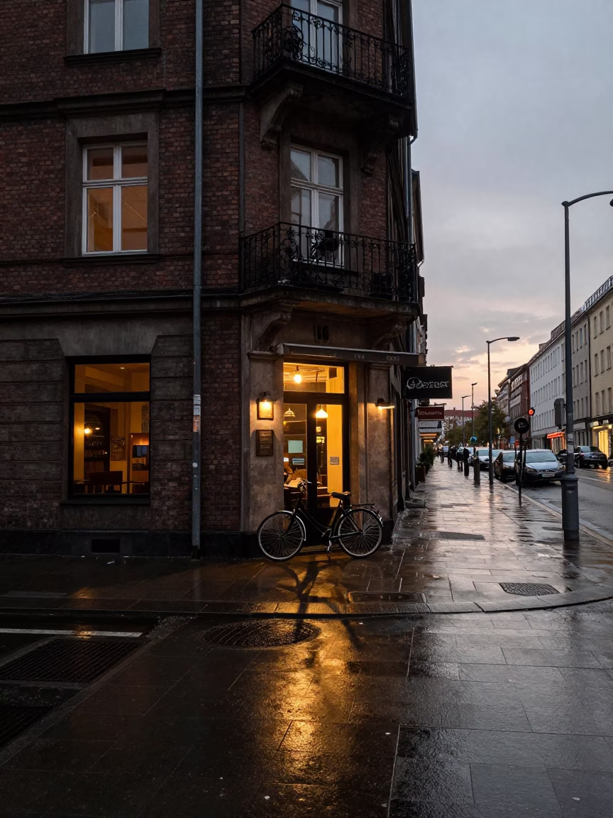 Street Scene in Berlin at Nautical Dawn Light in in Berlin, Germany