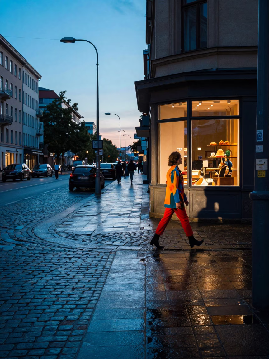 Street Scene in Berlin at Nautical Dawn Light in in Berlin, Germany