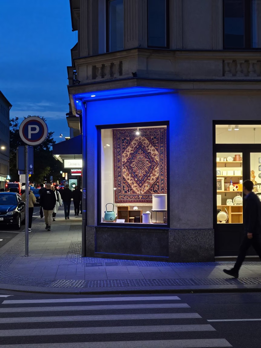 Street Scene in Berlin at The Last Blue Light Of Evening in in Berlin, Germany