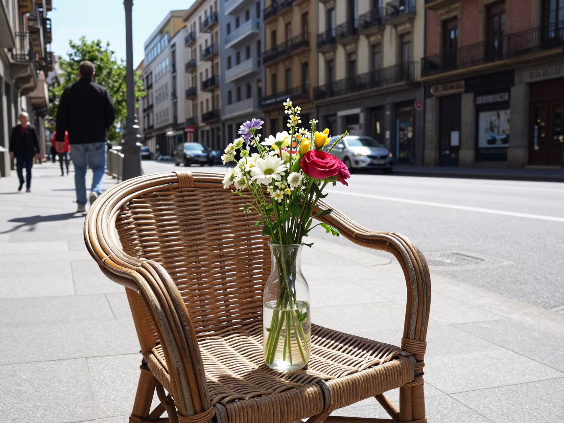 Street Scene in Bilbao at Bright Midmorning Light in in Bilbao, Spain
