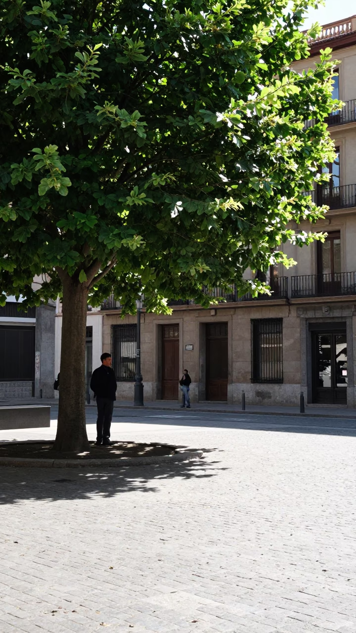Street Scene in Bilbao at Bright Midmorning Light in in Bilbao, Spain