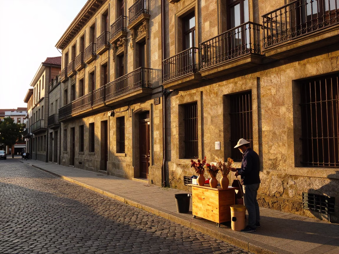 Street Scene in Bilbao at Golden Hour in in Bilbao, Spain