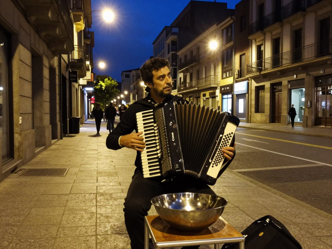 Street Scene in Bilbao at Late At Night Light in in Bilbao, Spain