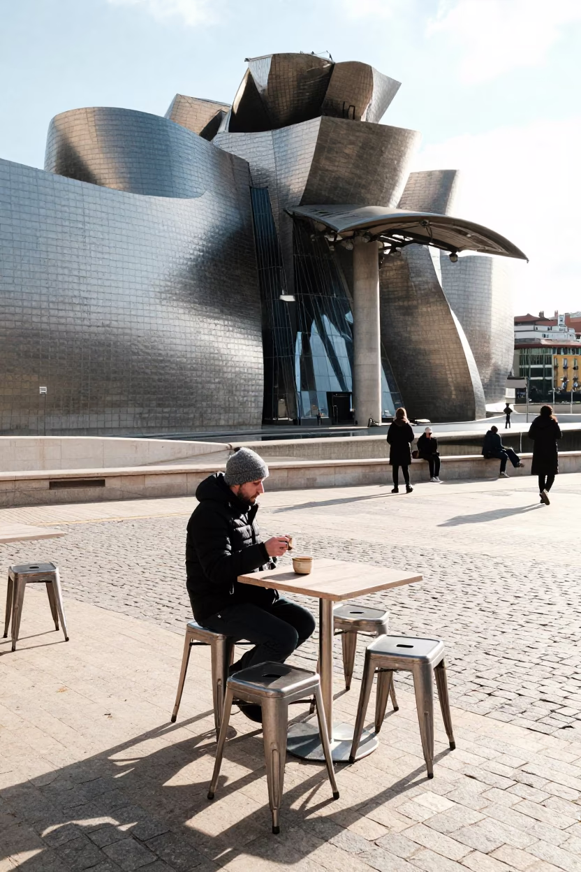 Street Scene in Bilbao at Noon Light in in Bilbao, Spain