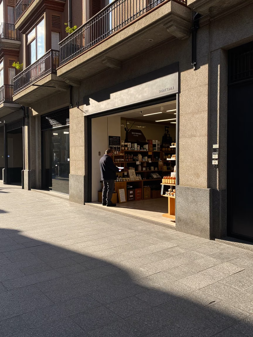 Street Scene in Bilbao at The Early Afternoon Light in in Bilbao, Spain