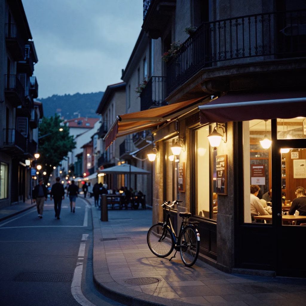 Street Scene in Bilbao at The Early Evening Light in in Bilbao, Spain