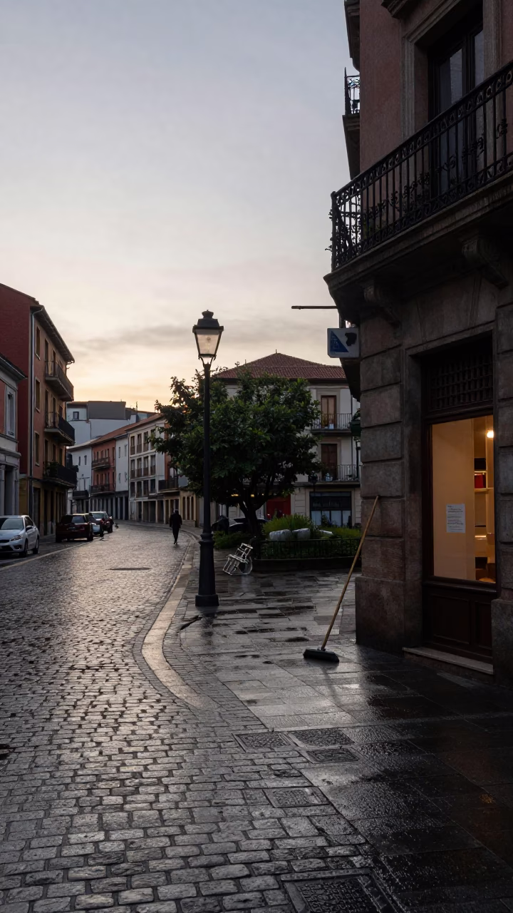 Street Scene in Bilbao at The Early Morning Light in in Bilbao, Spain