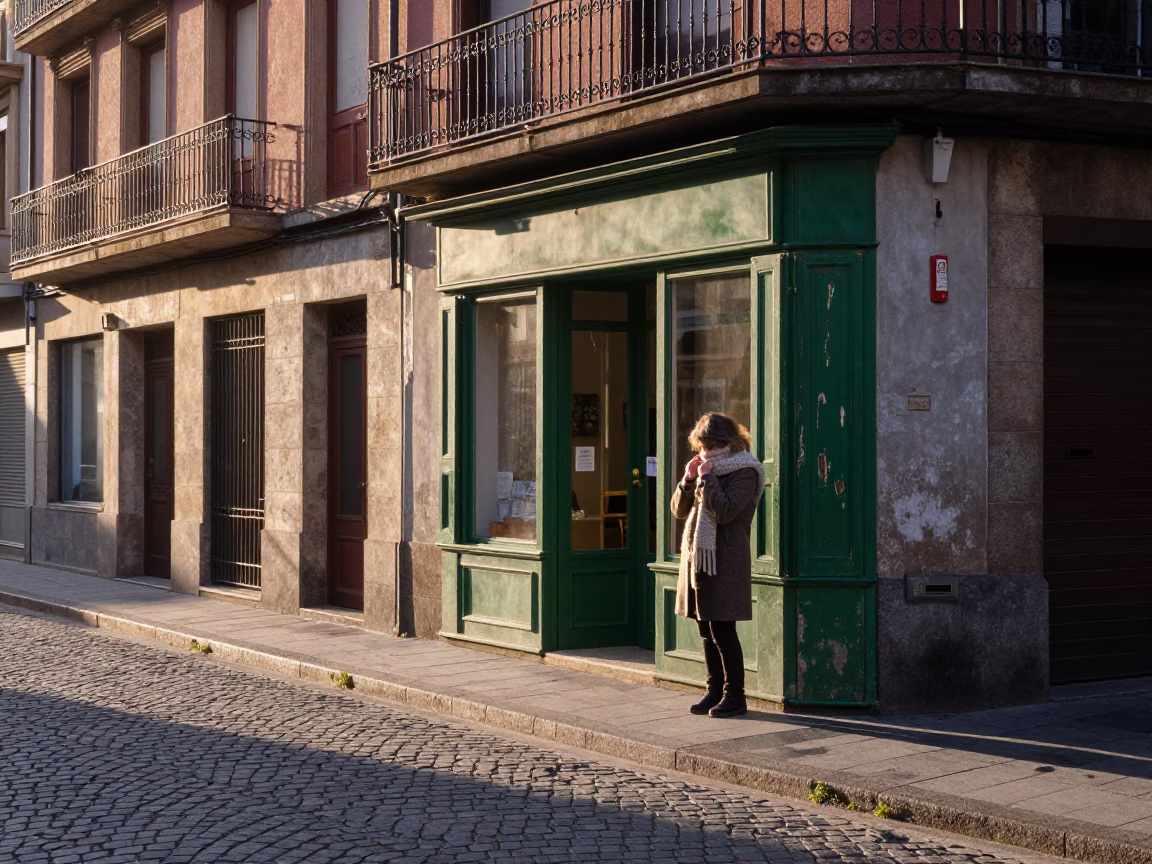 Street Scene in Bilbao at The Early Morning Light in in Bilbao, Spain