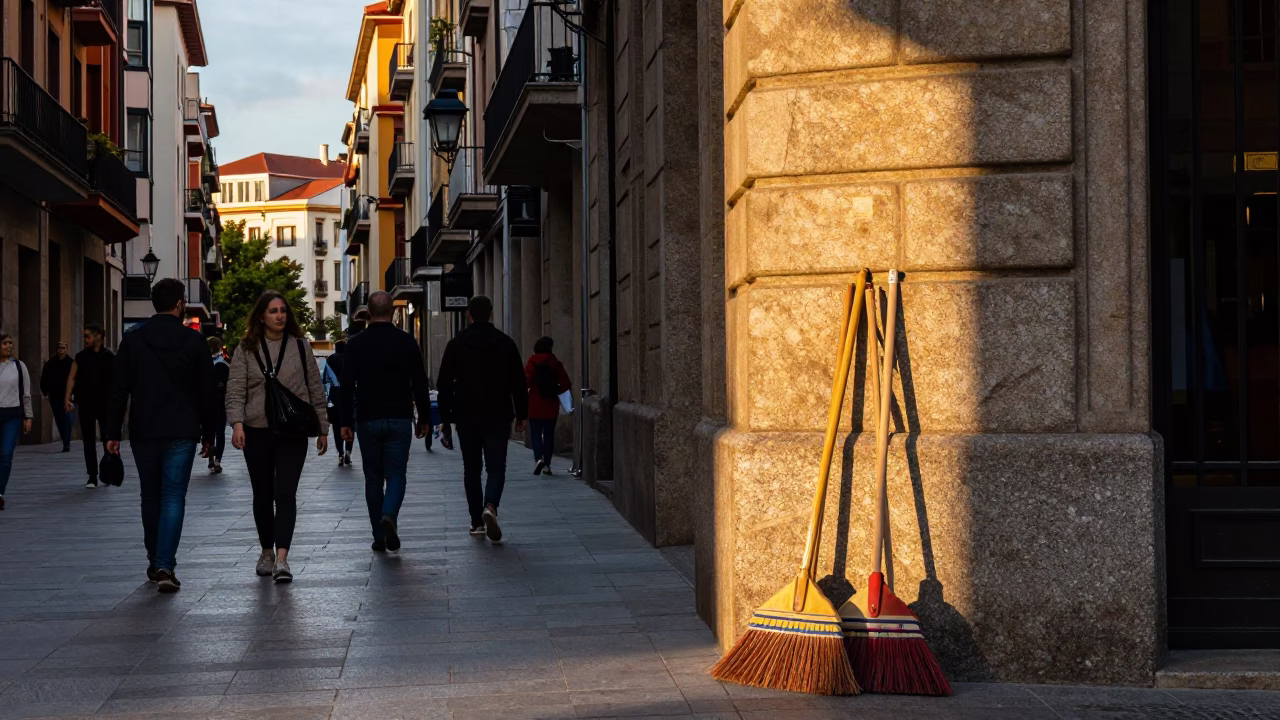 Street Scene in Bilbao at The Late Afternoon Light in in Bilbao, Spain