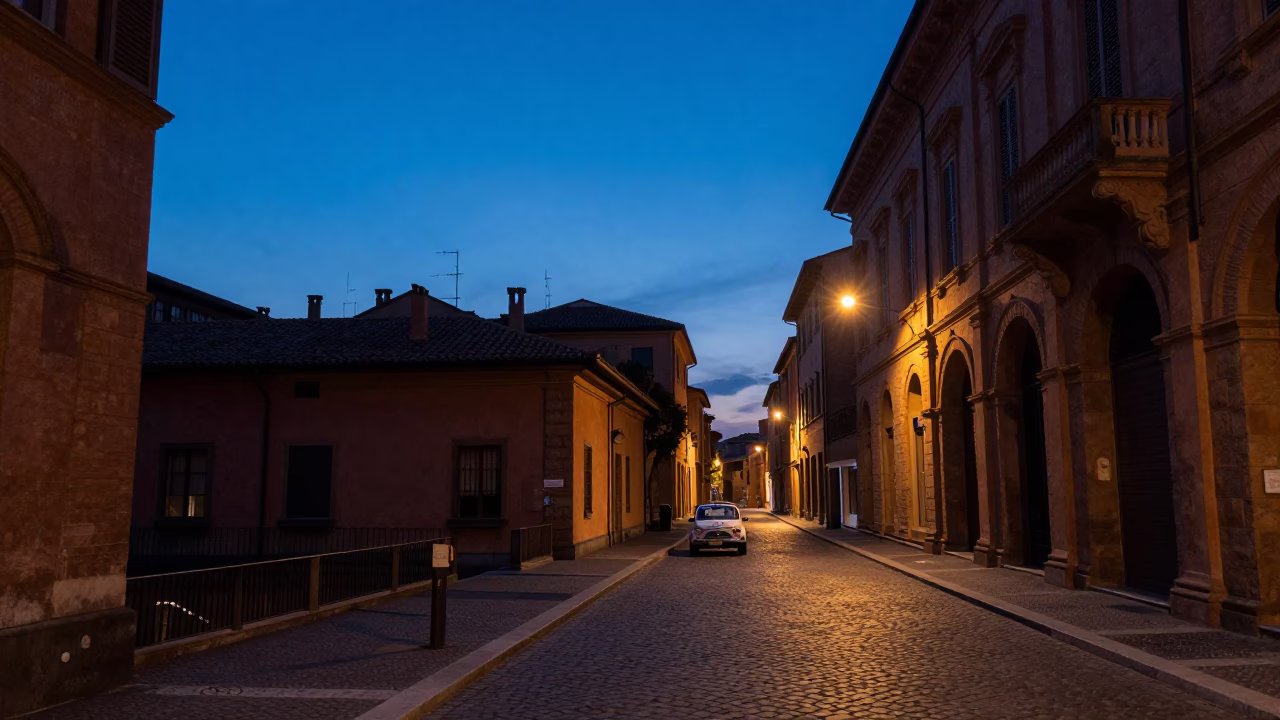 Street Scene in Bologna at Blue Hour in in Bologna, Italy