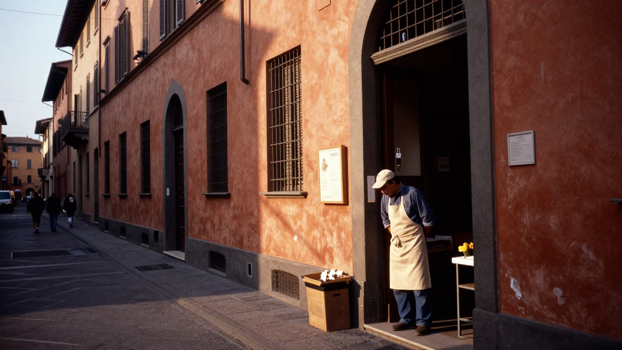 Street Scene in Bologna at Clear Late-afternoon Light in in Bologna, Italy