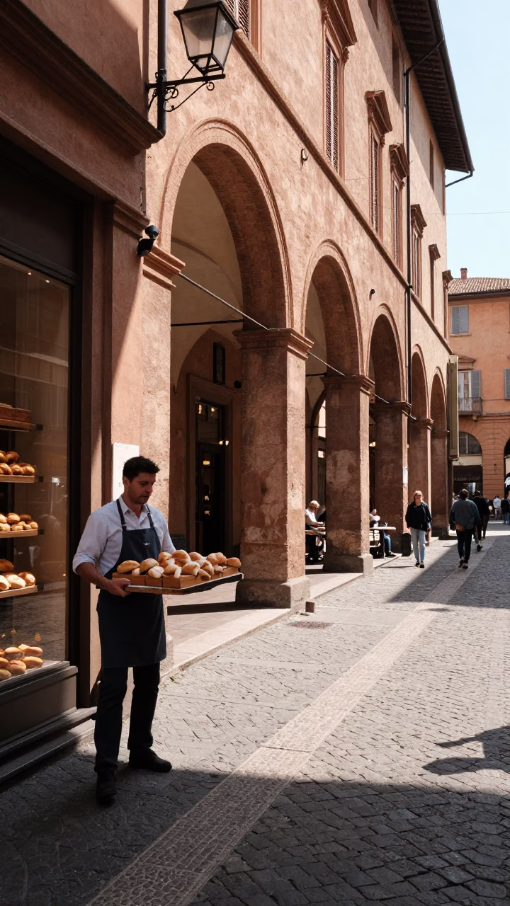 Street Scene in Bologna at Midday Light in in Bologna, Italy