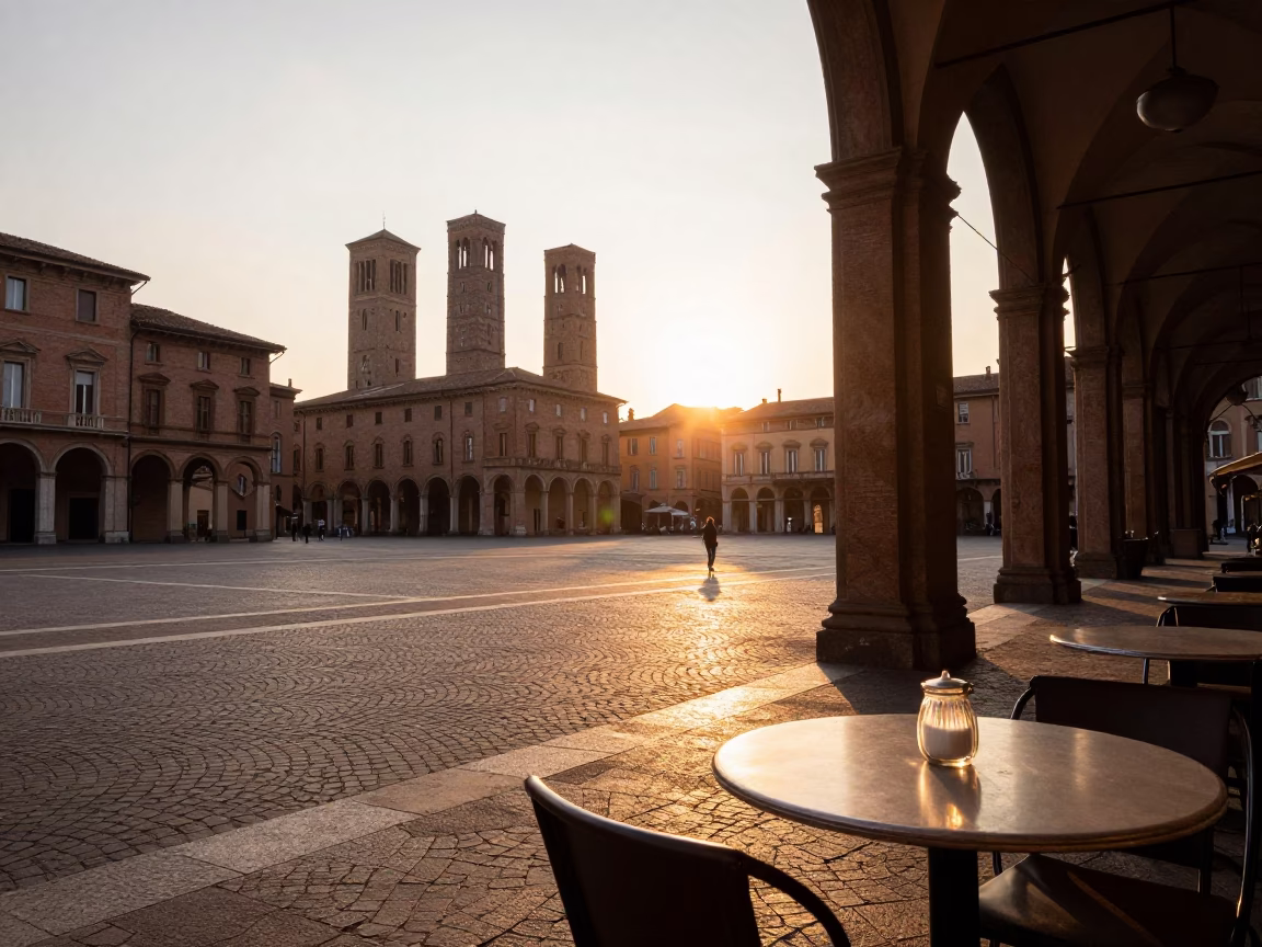 Street Scene in Bologna at Sunset Light in in Bologna, Italy