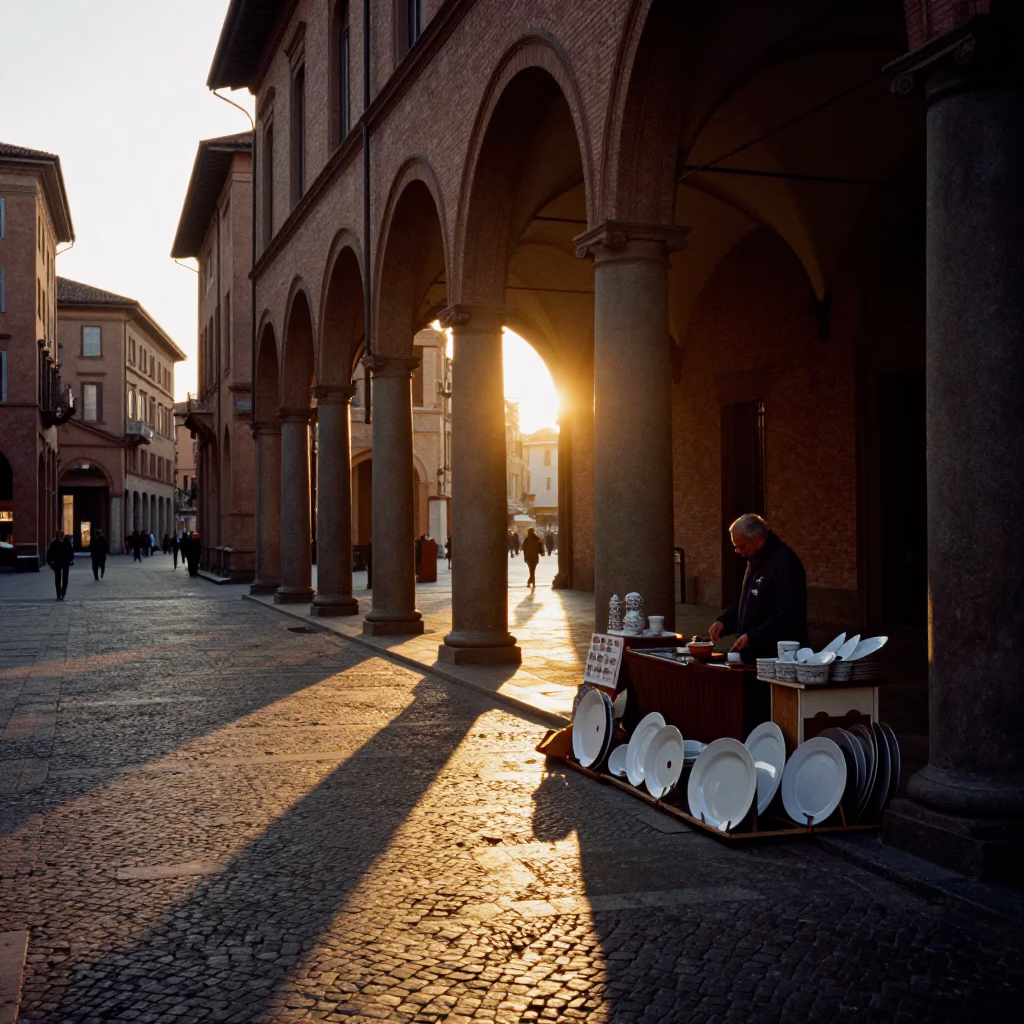 Street Scene in Bologna at Sunset Light in in Bologna, Italy