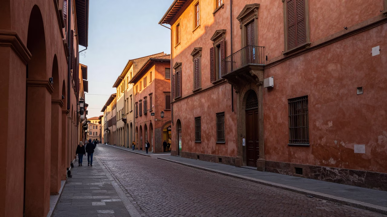 Street Scene in Bologna at The Early Evening Light in in Bologna, Italy