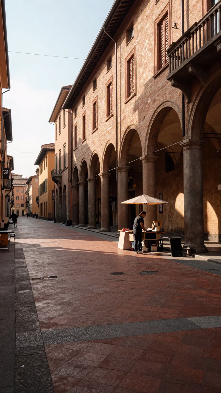 Street Scene in Bologna at The Late Afternoon Light in in Bologna, Italy