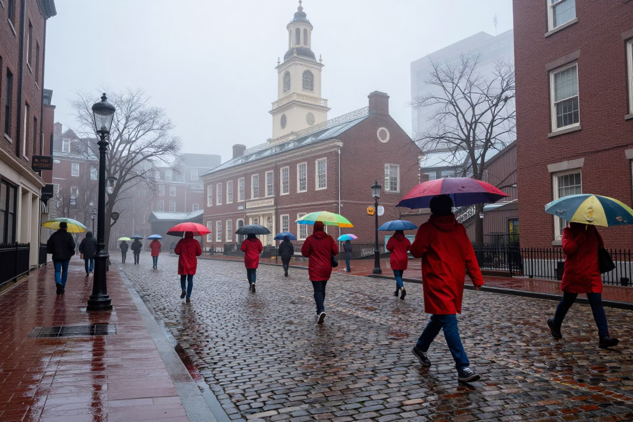 Street Scene in Boston at Dawn Light in in Boston, Massachusetts, United States