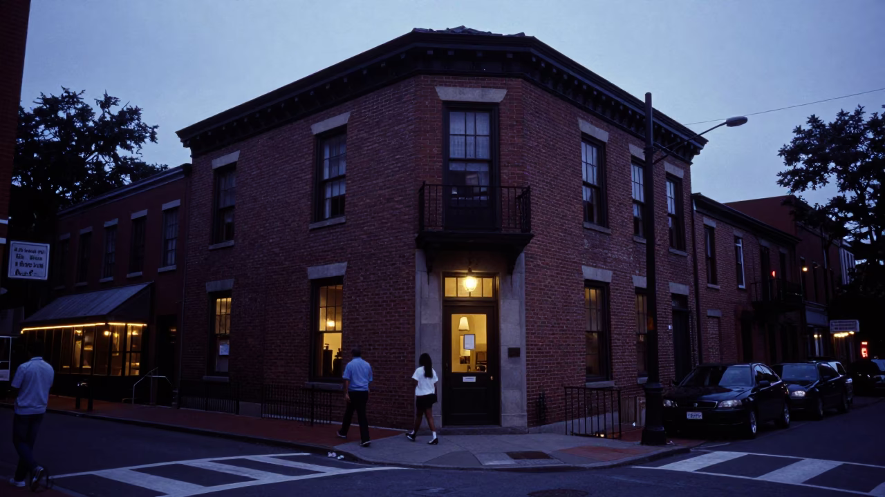 Street Scene in Boston at Indigo Twilight After Sunset in in Boston, Massachusetts, United States