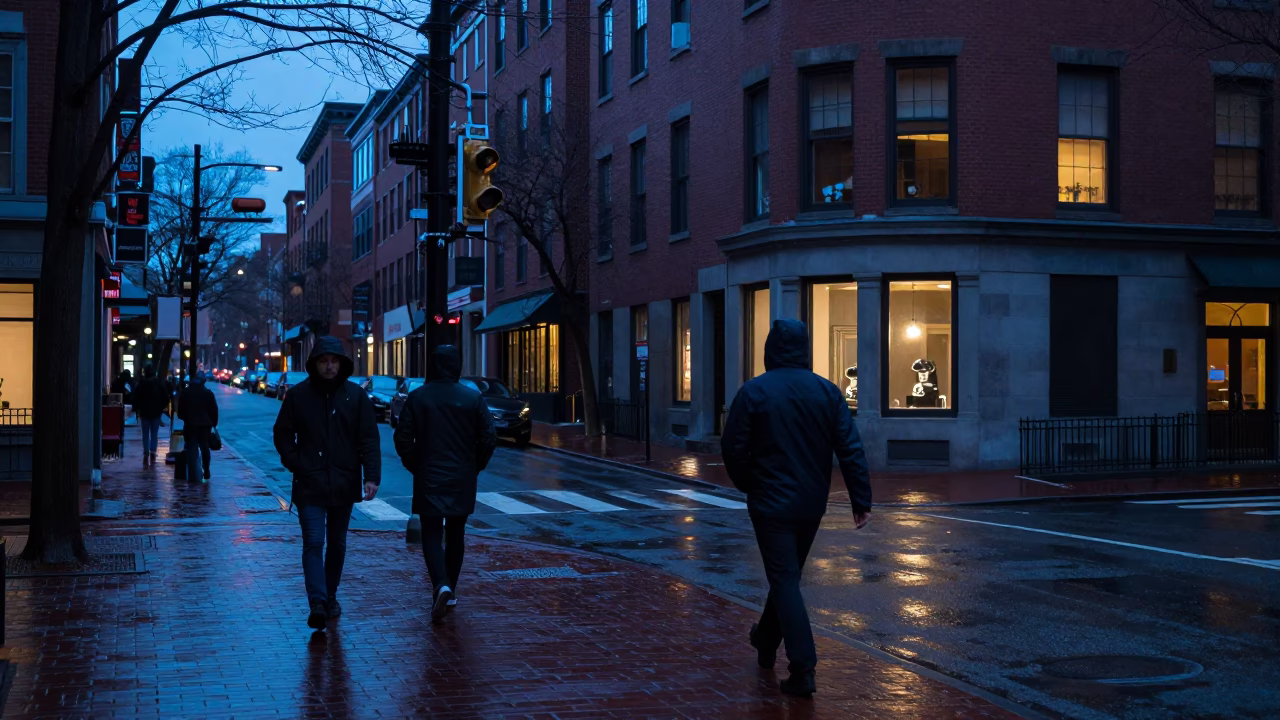 Street Scene in Boston at The Still Hours Before Dawn Light in in Boston, Massachusetts, United States