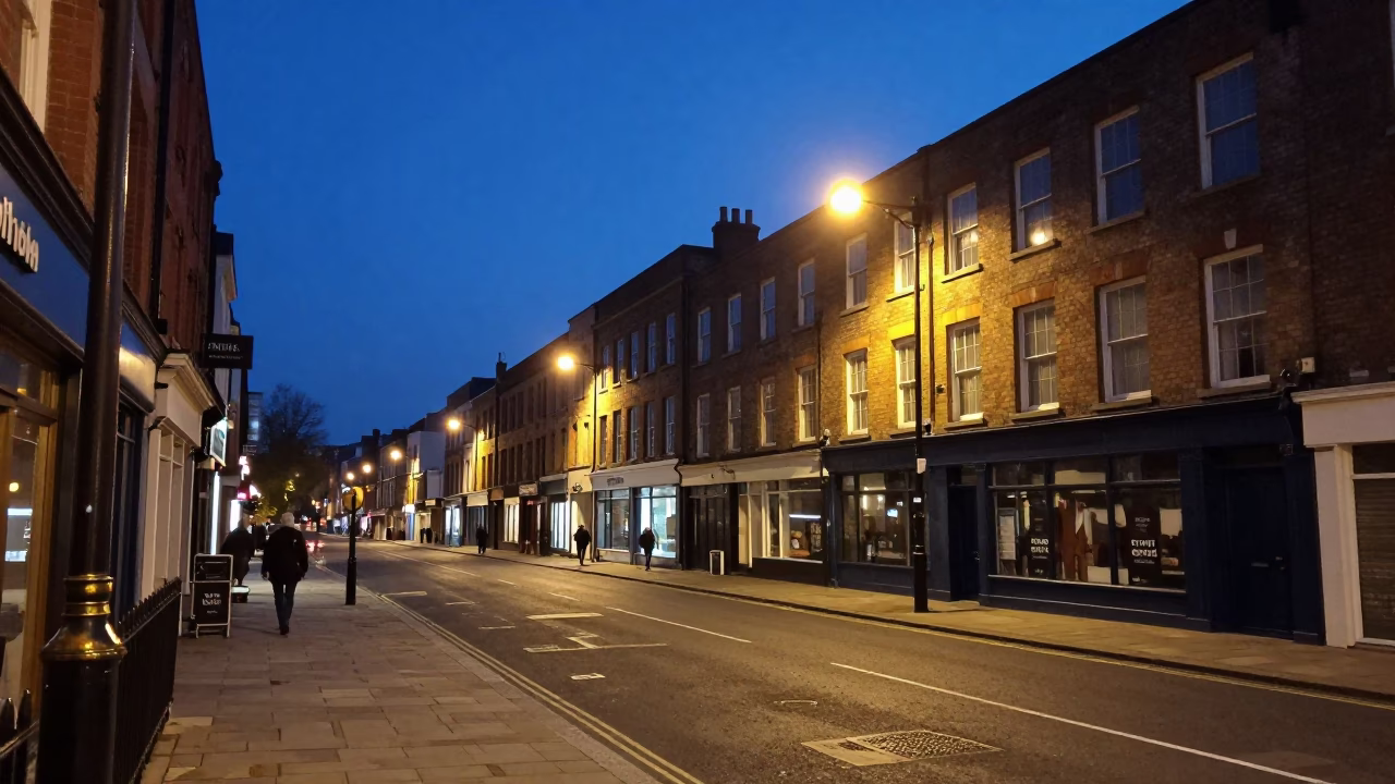 Street Scene in Bristol at Blue Hour in in Bristol, United Kingdom