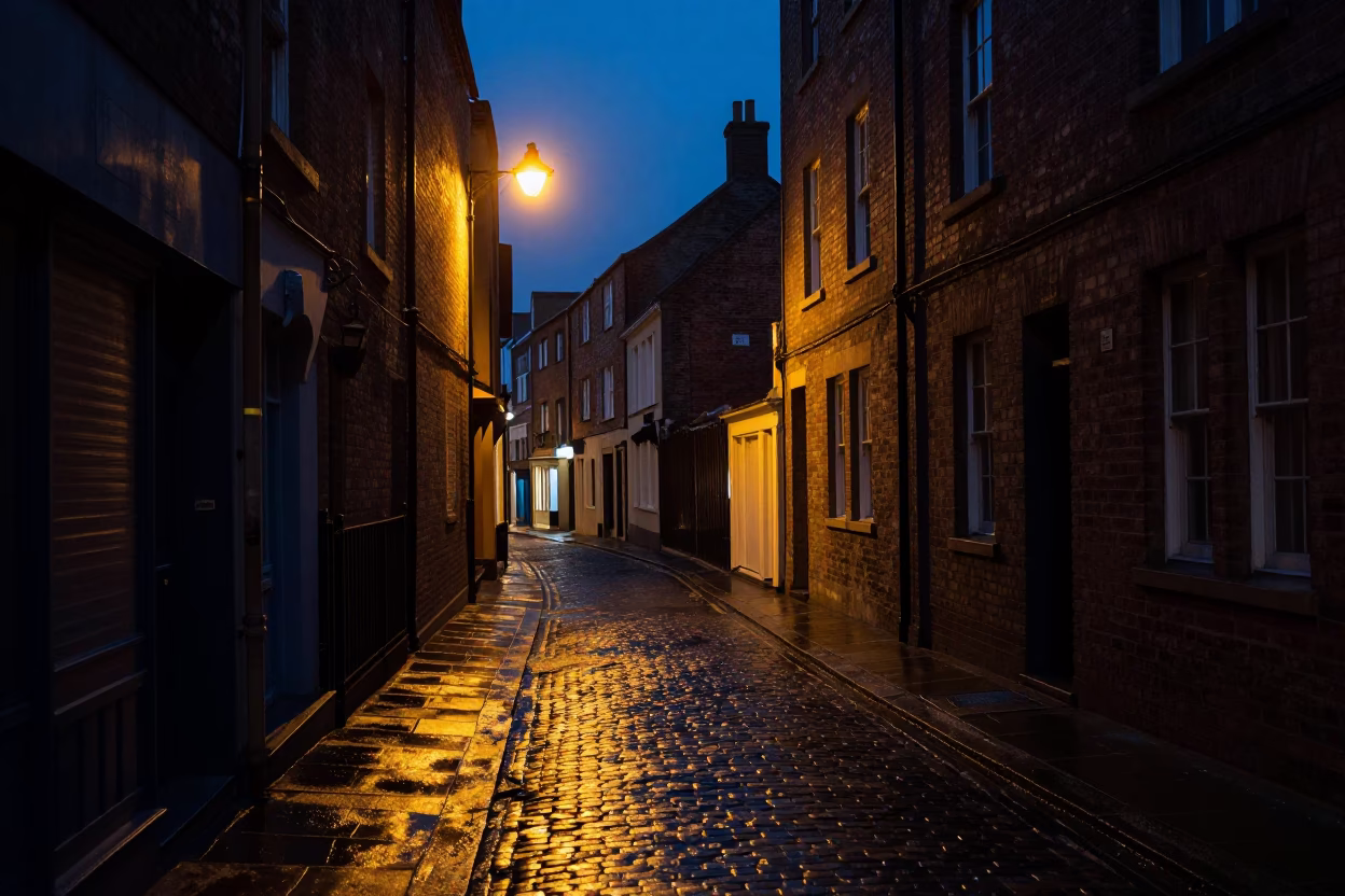 Street Scene in Bristol at The Predawn Darkness Light in in Bristol, United Kingdom