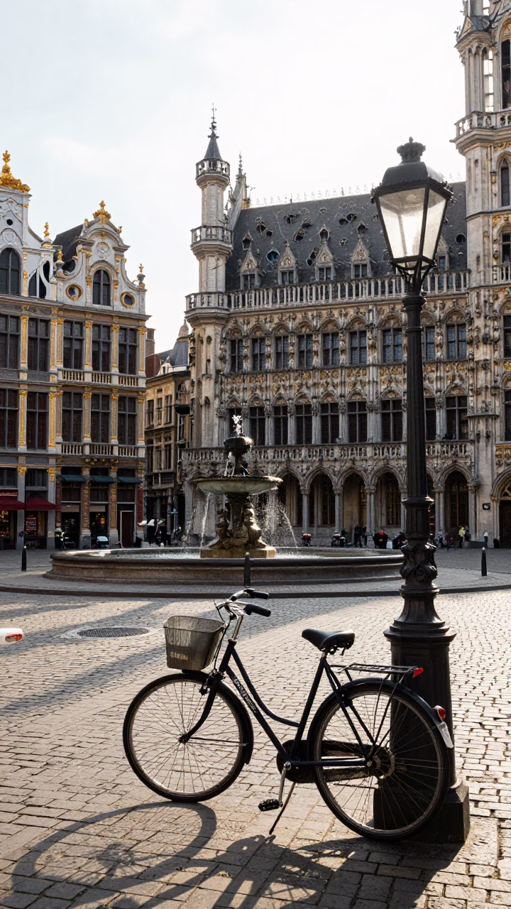Street Scene in Brussels at As First Light Reaches The Scene in in Brussels, Belgium