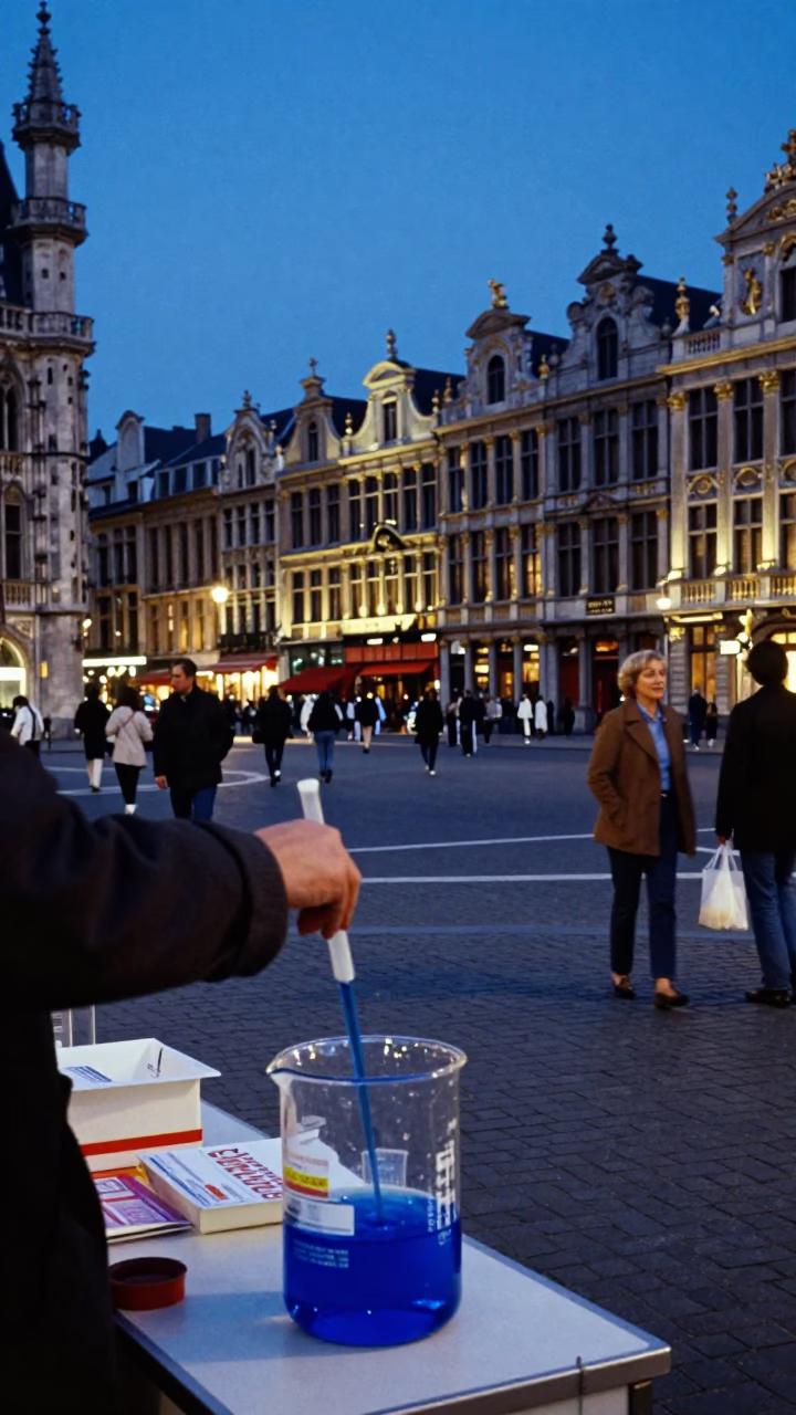 Street Scene in Brussels at Blue Hour in in Brussels, Belgium