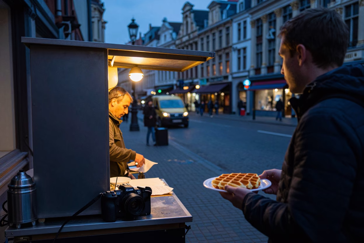 Street Scene in Brussels at Blue Hour in in Brussels, Belgium
