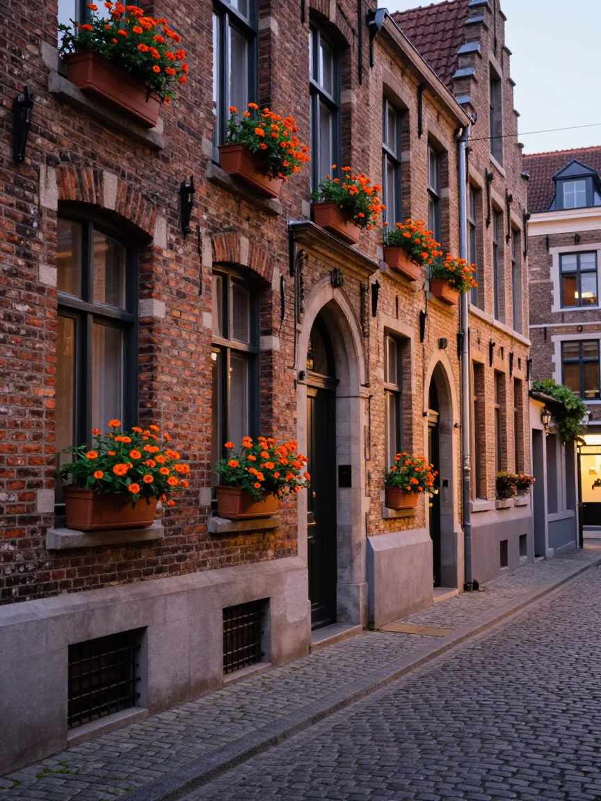 Street Scene in Brussels at Evening Light in in Brussels, Belgium