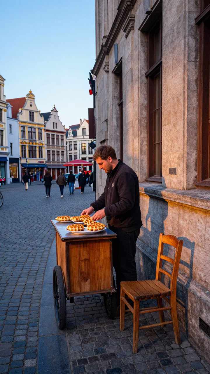 Street Scene in Brussels at The Early Morning Light in in Brussels, Belgium
