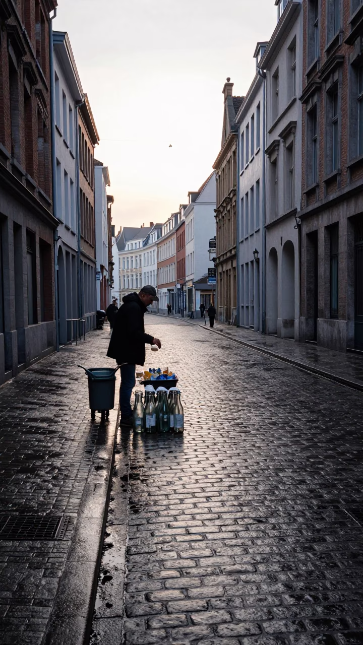Street Scene in Brussels at The Early Morning Light in in Brussels, Belgium