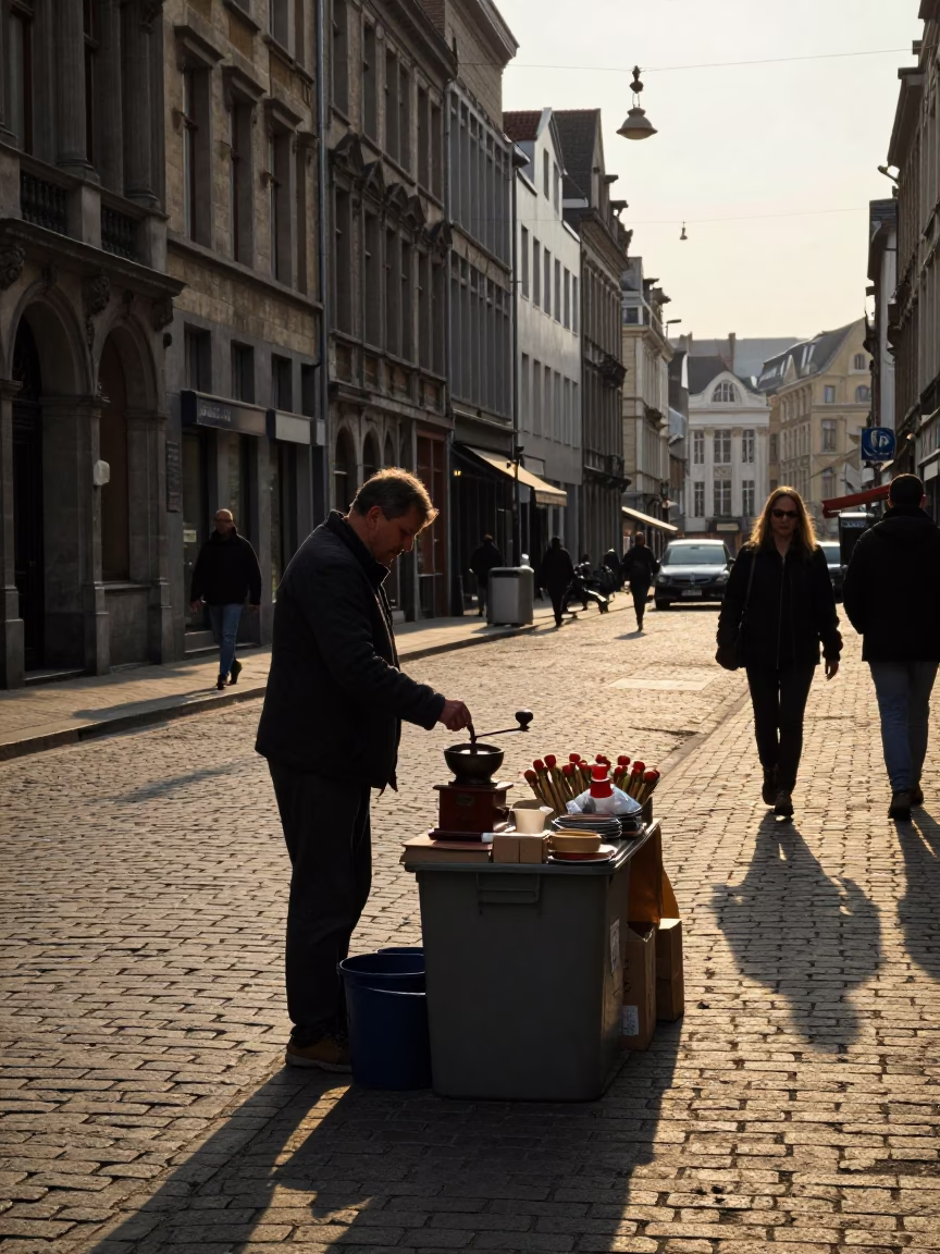 Street Scene in Brussels at The Late Afternoon Light in in Brussels, Belgium