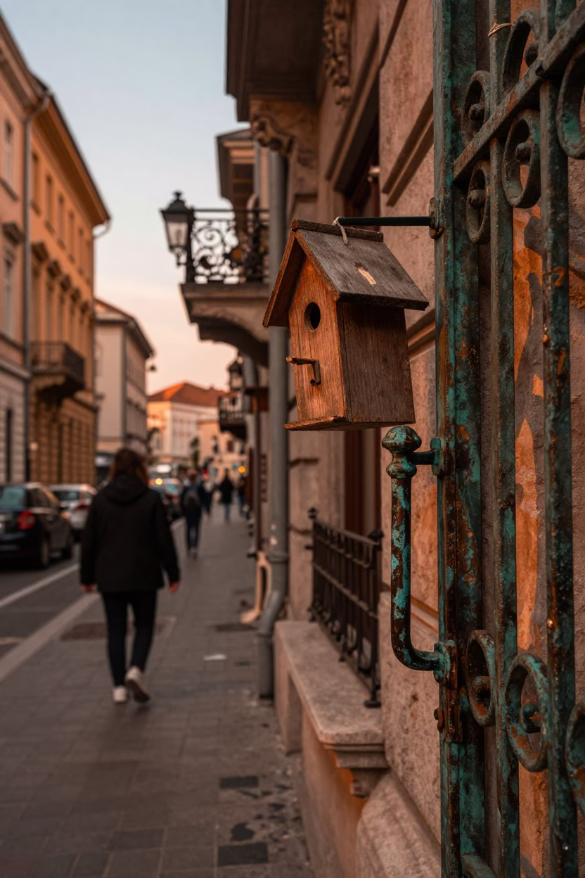 Street Scene in Budapest at Copper-toned Light Before Dusk in in Budapest, Hungary