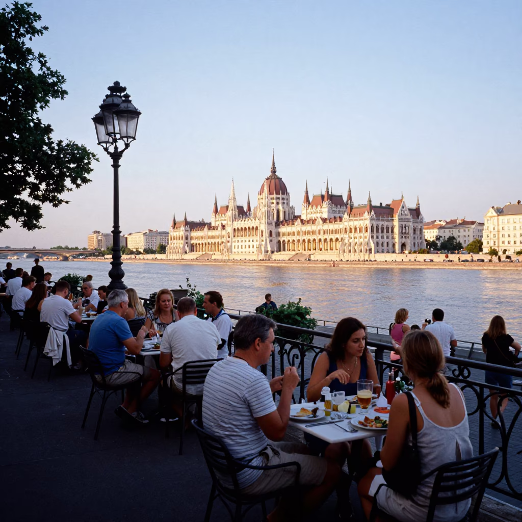 Street Scene in Budapest at Evening Light in in Budapest, Hungary