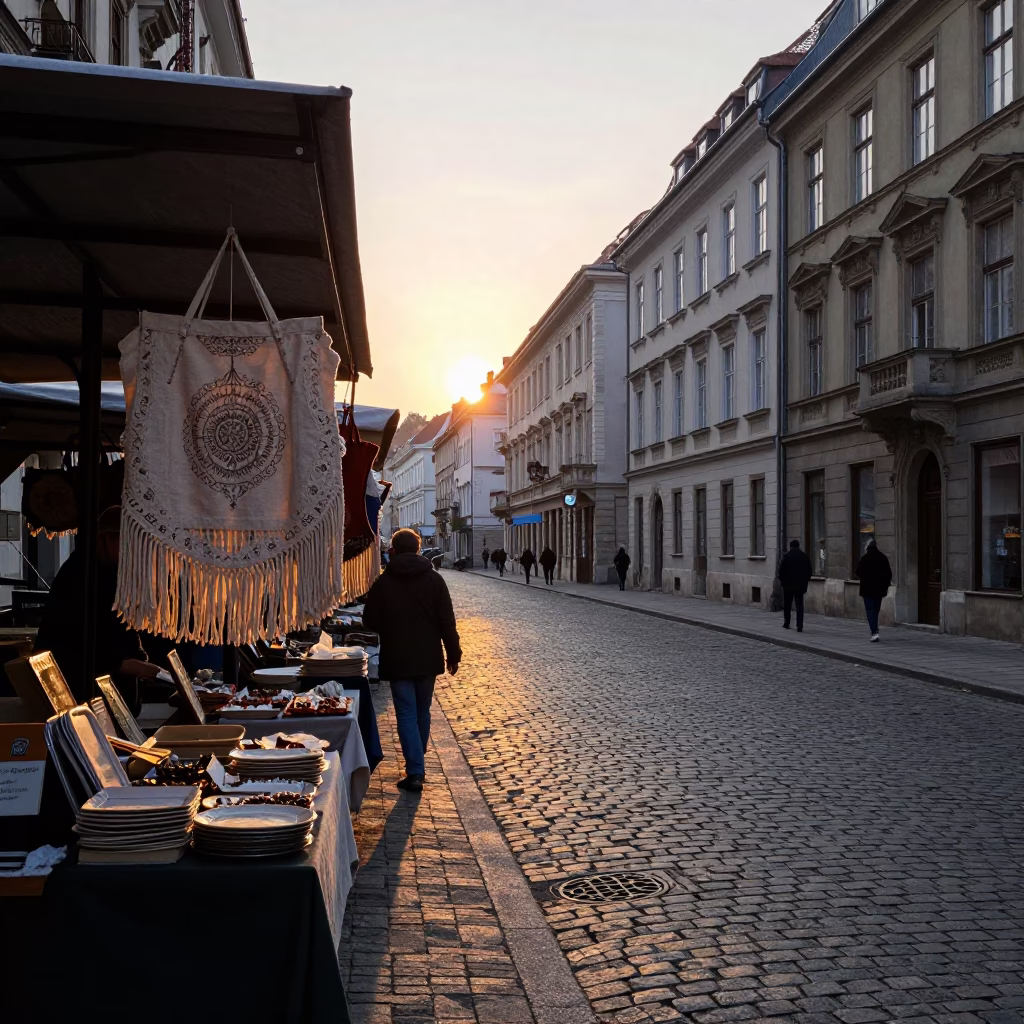 Street Scene in Budapest at First Light Of Dawn in in Budapest, Hungary