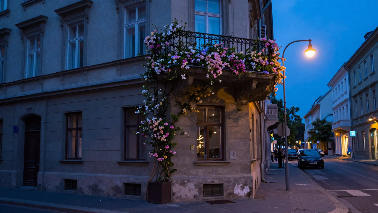 Street Scene in Budapest at Indigo Twilight After Sunset in in Budapest, Hungary